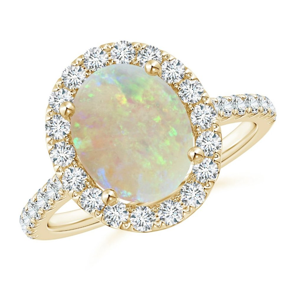Oval Opal Halo Ring with Diamond Accents